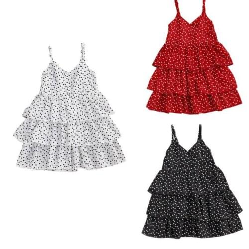 Summer Kids Girls Dress Fashion Casual Girls Love Heart Sleeveless V-neck Chiffon Cake Dress Girls Casual Layered Dresses
