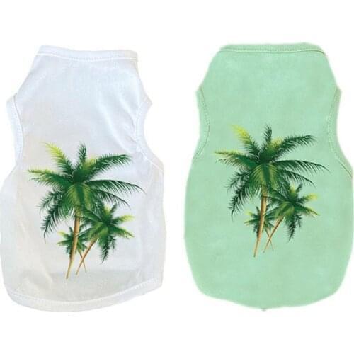 Pet Summer Clothing Cat Dogs Puppy Clothes Thin Breathable Coconut Tree Printed Sleeveless Polyester T-shirt For Dog Supplies