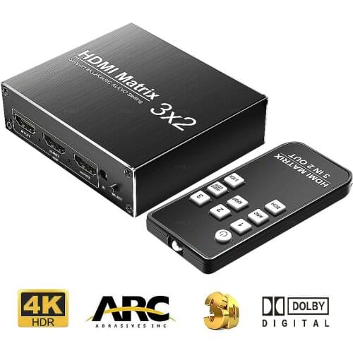HDMI Matrix 3 In 2 out HDMI Switch Switcher 2.0 4k 60Hz HDR HDCP1.4 3x2 Audio Extractor ARC for XBOX HDTV PS3 PS4 Projector