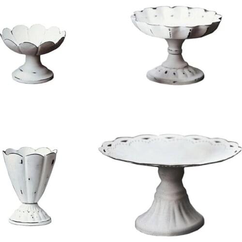 Metal Serving Tray Jewelry Display Plate Retro White Dessert Fruit Cake Snack High Plate Home Party Wedding Decor