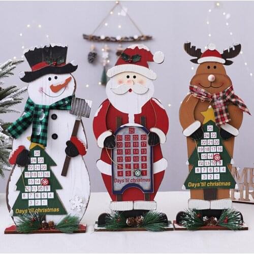 Lovely Snowman Santa Elk Stand Christmas Advent Calendar Wooden handmade Home ornaments Valentines Day childrens Birthday Gift
