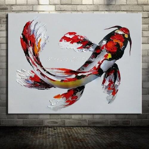 Mintura Art Hand Painted Fish Animal Oil Painting on Canvas Modern Art Abstract Wall Picture For Living Room Home Decor No Frame