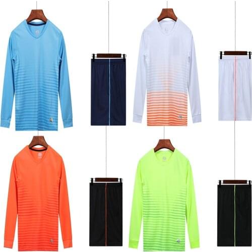 Men long sleeve white soccer jersey set green football uniform blue soccer shirt running sport jersey customized name number