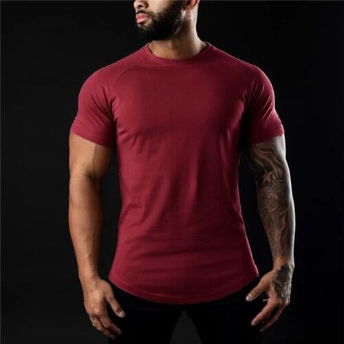 Running Solid Short Sleeve T Shirt Men GymClothing Fitness Sports Cotton T-Shirt Male Bodybuilding Skinny Tee shirt Summer Tops