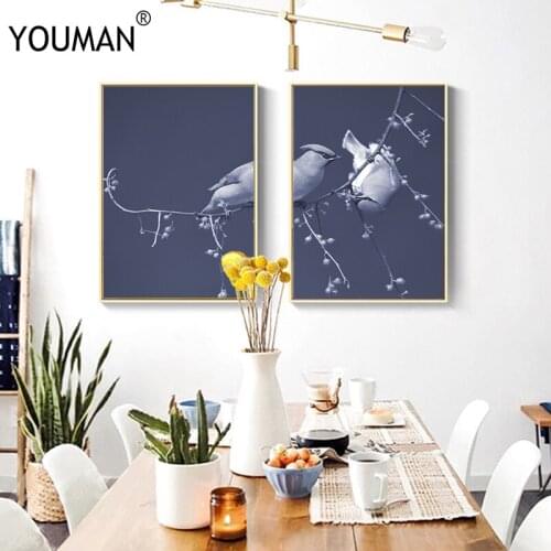 Nordic Frameless Poster Wallpaper Bird Branch Modern 3D Canvas Painting Art Poster Print Art Wall Picture Childrens Room