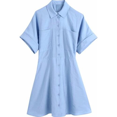 New Pop Women Shirt Dress Short Sleeves elegant Casual Vogue Chic Lady Woman Short Dress