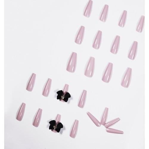 24pcs Taro Purple Bow Nails Patch Glue Type Long Paragraph Removable Fashion Manicure Patch False Nails Patch SANA889