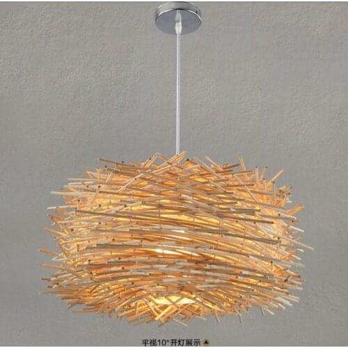 Wicker pendant lamp handmade suspension light bird nest shape hanging lighting bar hotel restaurant mall lounge porch