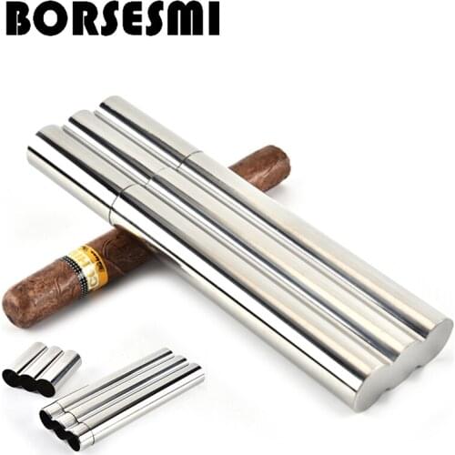 Hot sale Stainless steel 3 in 1 cigar tube portable pipe holder tools metal travel cigar case outdoor pocket cigar box