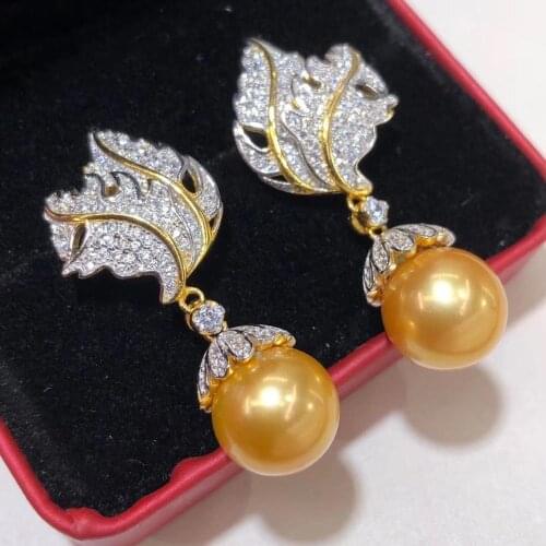 D727 Pearl Earrings Fine Jewelry 925 Sterling Silver 10-11mm Nature Fresh Water Golden Pearls Drop Dangle Earrings for Women