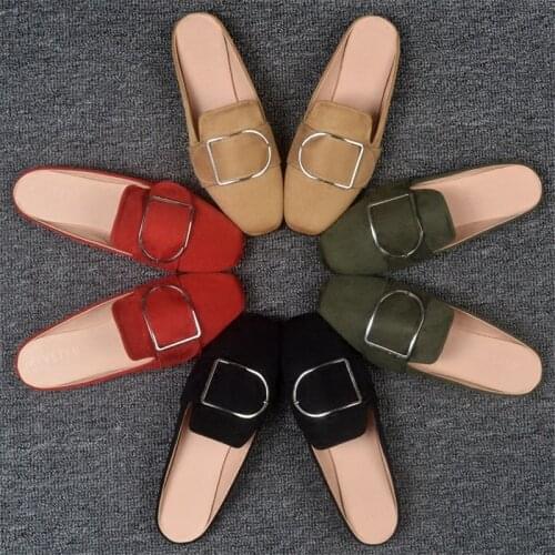 Spring Autumn New Women Flat Slippers Female Lazy Slides Luxury Non-Slip Square Head Sandals Ladies Outdoor Casual Mules Shoes