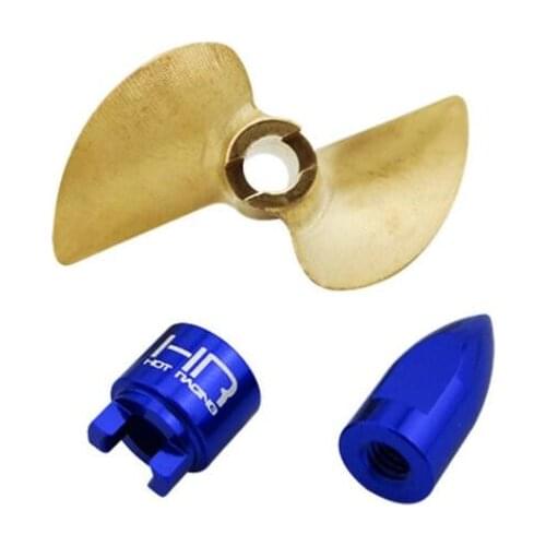 HR Machine Polish Brass Propeller with Stainless Steel Conical M4 Propeller Nut and Drive Dog for Traxxas DCB M41 Spartan Boat