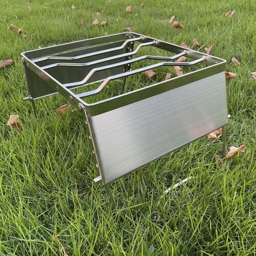 Folding Camping Pot Stove Rack for Outdoor Hiking Picnic BBQ Stainless Steel Charcoal Barbeque Grill Windproof Bracket