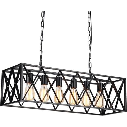Vintage Restaurant E27 Pendant Lights Creative Industrialstyle Iron Frame Hanging Lights Kitchen Rectangular Dinning Room Lamp