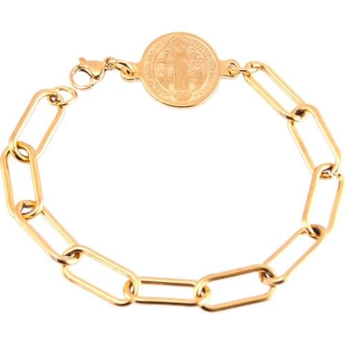 Bracelets for women Long O chain The Saint Benedict Medal charm Stainless steel silver/gold color made pulseras mujer