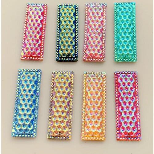 13mm*36mm mixed color rectangular resin rhinestone flat back hand sewing stone wedding decoration 10pcs/ batch