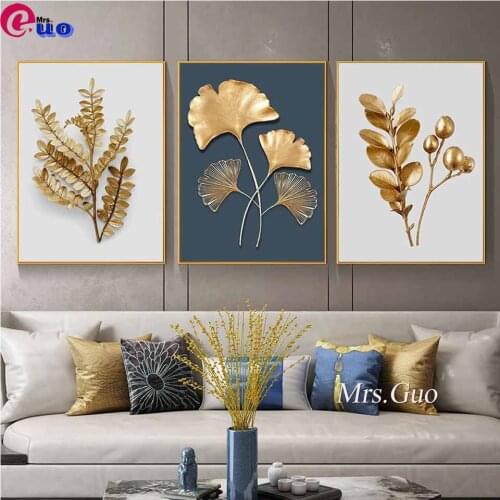 Abstract Golden Leaf 5D DIY Diamond Painting Modern Wall Art Decorative Picture Nordic Style Living Room Home Decoration
