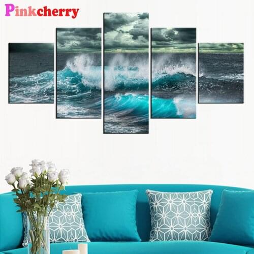 Diamond Painting 5 Panel Sea Storm Waves 5D Diy Full Square/Round Drill Embroidery Mosaic Cross Stitch Wall Decor
