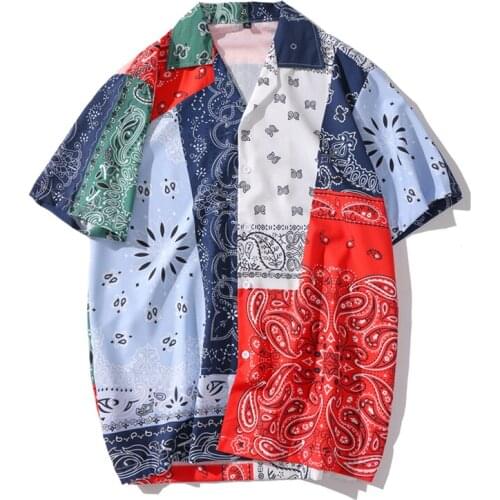 Bandana Hawaiian Shirt Men Women 2020 Summer Patchwork Vintage Mens Shirt Street Shirts for Men