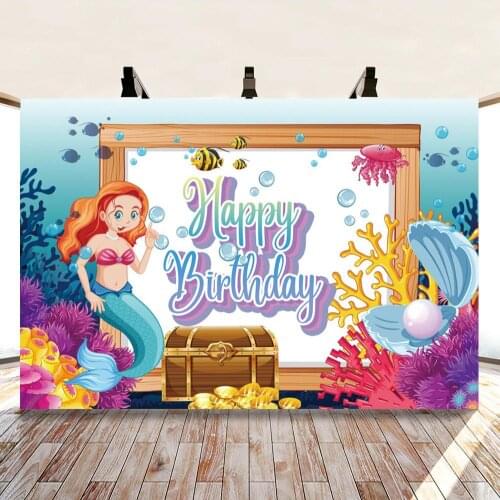 Little Mermaid Princess Backdrop Birthday Party Baby Shower Photography Studio Background Banner For Photo Girl Photozone Decor