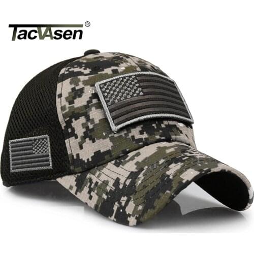 TACVASEN Tactical Camouflage Baseball Caps Men Summer Mesh Military Army Caps Constructed Trucker Cap Hats With USA Flag Patches