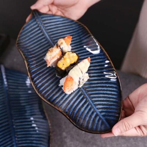 Kiln ceramic plate large steamed fish plate leaf-shaped dish plate irregular plate special-shaped plate restaurant commercial