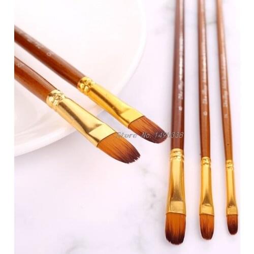 Nylon Hair Oil Paint Brush Round Filbert Angel Flat Acrylic Learning Diy Watercolor Pen for Artists Painters Beginners, 5Pcs/set