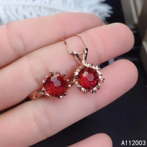 KJJEAXCMY Fine Jewelry 925 sterling silver inlaid natural red topaz female ring pendant set popular Support detection