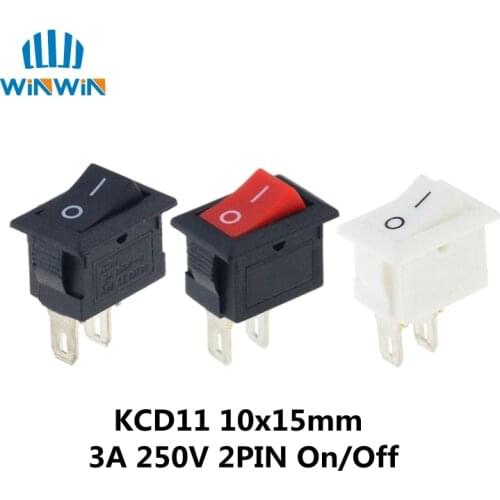 10Pcs Push Button Switch 10x15mm SPST 2Pin 3A 250V KCD11 Snap-in On/Off Rocker Switch 10MM*15MM Black Red and White