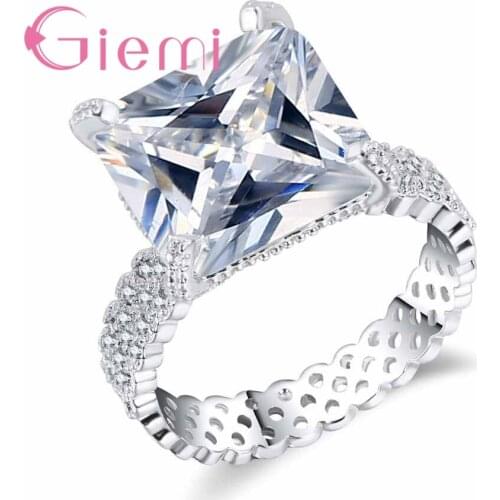 925 Sterling Silver Luxury Glamorous Square Large Size Crystal Ring Engagement Wedding Ceremony Jewelry Cubic Zirconia