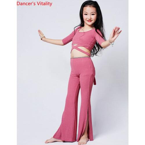 Belly Dance Suit Short Sleeved Top Long Pants Exercise Clothes Child Elegant Shirt Trousers Performance Clothing Set