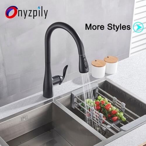 Onyzpily ORB Black Kitchen Faucet Cold and Hot Water for Tap Of Rotating All-copper Pull-out Telescopic Fume Deck Mounted
