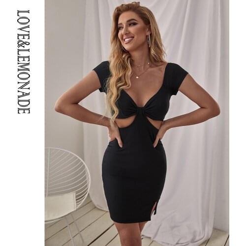 LOVE&LEMONADE Sexy Open Collar Cut Out Bodycon Back Knitted Elastic Mini Dress AD02519