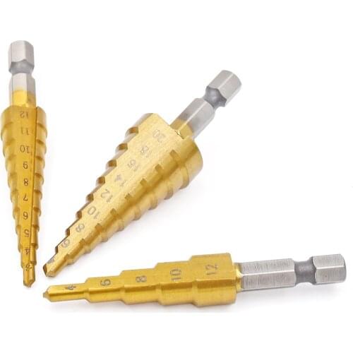 3pcs Stepped Drill Bit Sets 3-12mm 4-12mm 4-20mm Taper Drill Bits For Metal Power Tools Accessories Tltanium Bits