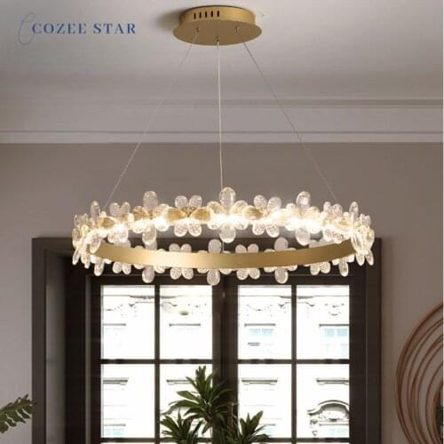 Nordic LED Chandeliers Lighting Modern Crystal Aluminum Round Black Coffee Pendant Lights Fixture Bedroom Living Room Lamps