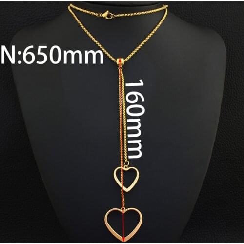 Fashion Stainless Steel Jewelry For Woman and Girl 650mm Long Charm Sweater Chain Necklace Heart Pendant NEILBKBD