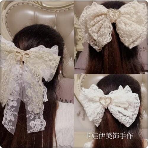 Original Homemade Lolita White Lace Oversized Bow Hair Accessories Sweet Bride Headdress Spring Clip
