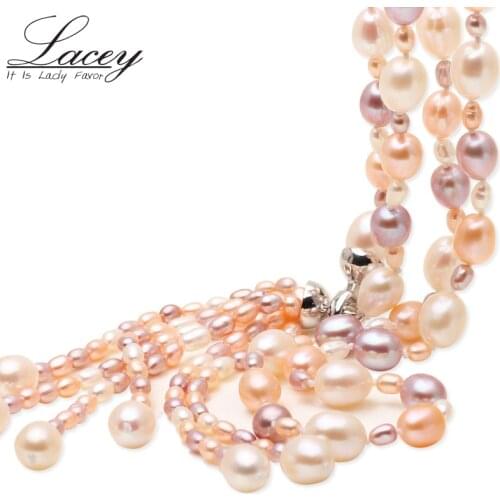 Fashion Long Multilayer Natural Freshwater Pearl Necklace Tassel Mix Color Pearl Necklace Jewelry For Women Wedding