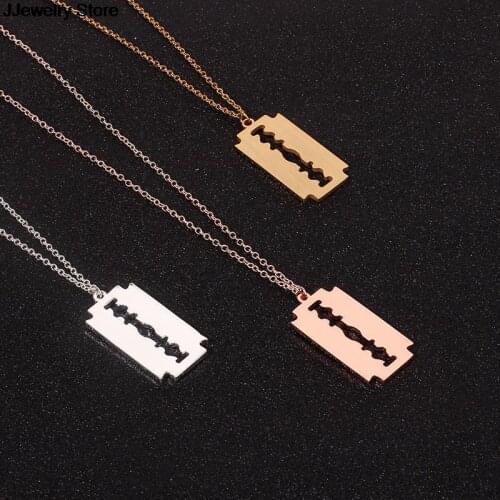 Hiphop Punk Stainless Steel Razor Blades Pendant Necklaces Steel Shaver Shape Necklaces Rock Blade Women Collares Men Jewelry