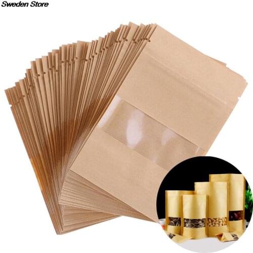 50pcs/lot Stand up zip lock kraft Gift paper bag with matte translucent window inside with PE kraft paper pouch new