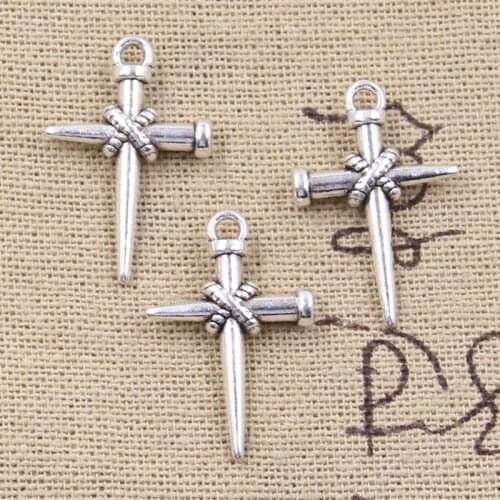 20pcs Charms Nail Cross 25x16mm Antique Silver Color Pendants DIY Necklace Crafts Making Findings Handmade Tibetan Jewelry