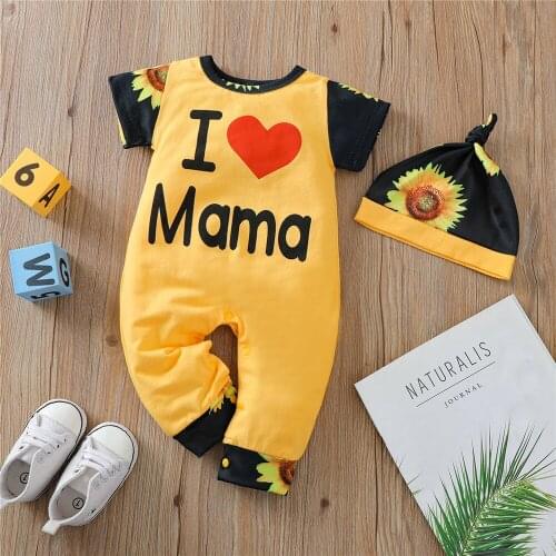 Prowow I Love Mama and PaPa Infants Clothes Sunflower Baby Rompers Newborn Overalls For Babies Patchwork Kids Sleepwear Cotton