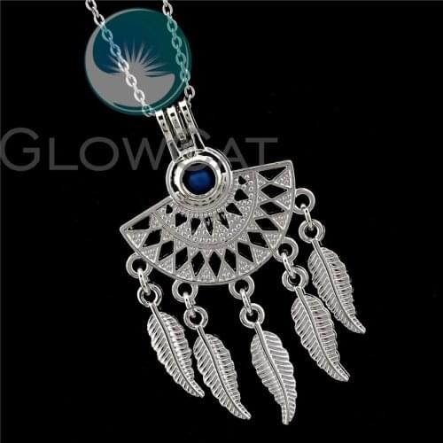 R-K908 Ethnic Filigree Sector Leaf Tassel Beads Cage Pendant Essential Oil Diffuser Aromatherapy Pearl Cage Locket Necklace