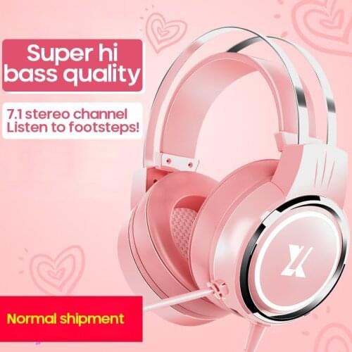 Pink Wired Earphone 7.1 Surround Sound Headset PC Gamer Stereo Headphone Flexible Adjustable Mic Headset For Laptop/PC For Girl