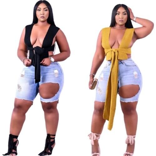 Ripped Jeans Shorts Women Summer Korean Fashion Bodycon High Waisted Pants Wholesale Stretchy Casual Midi Bottoms Dropshipping