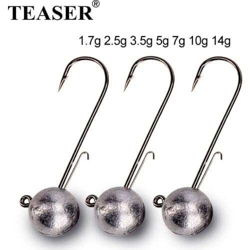 TEASER Lead Head Jig Hook 1-20g All Size Round Ball Jig Head Hook Weedless Lead Long Shank Jig Head For Soft Worm Fishing Tackle