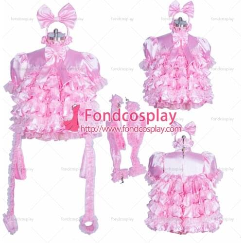 Fondcosplay adult sexy cross dressing sissy maid short French lockable pink sissy baby maid dress Handcuffs Tailor-made[G3882]