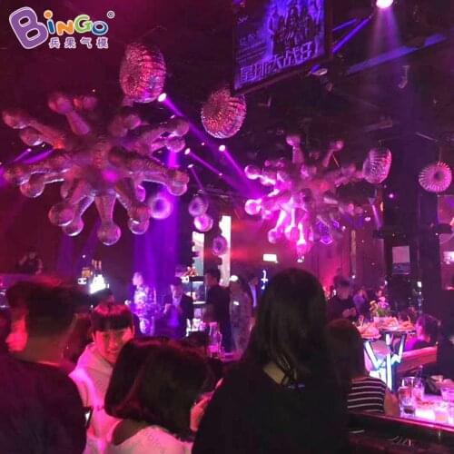Customized 2 meters silver inflatable snowflake hanging decoration blow up snow replica for bar and party light-up toy