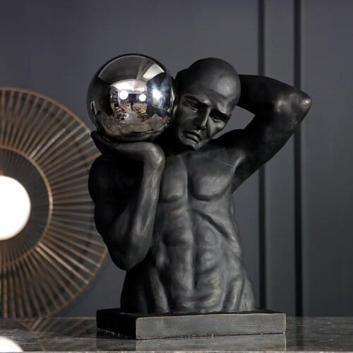 Modern Strong Athletic Man Holding Stainless Steel Ball Large Statue Home Decor Crafts Room Decor Objects Office Resin Figurines