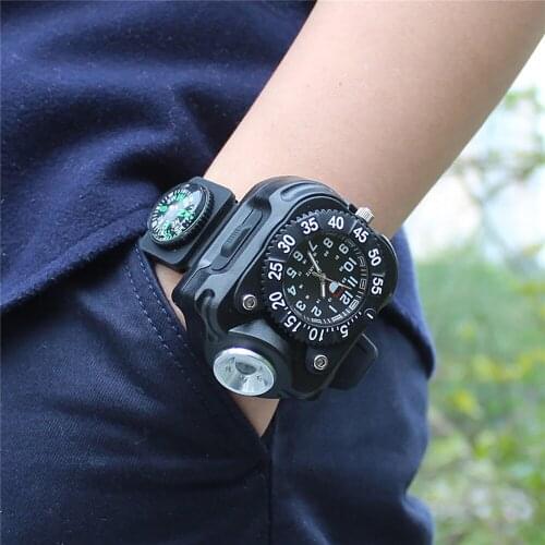 LED Wrist Watch Flashlight Portable Light USB Charging Outdoor Waterproof Compass LED Watch Lamp Watch for Camping Hunting